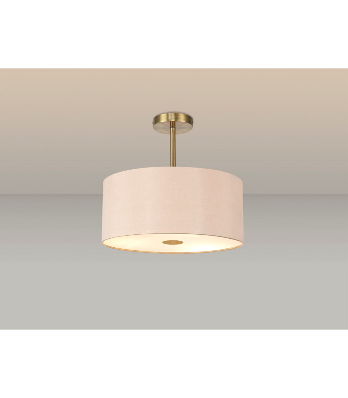 Baymont Antique Brass 5 Light E27 Semi Flush With 40cm x 18cm Dual Faux Silk Shade Antique Gold/Ruby-2