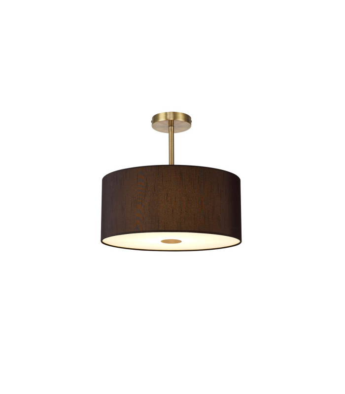 Baymont Antique Brass 5 Light E27 Semi Flush With 40cm x 18cm Faux Silk Shade Black/White Laminate-1