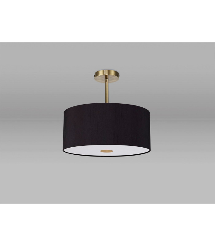 Baymont Antique Brass 5 Light E27 Semi Flush With 40cm x 18cm Dual Faux Silk Shade Black/Green Olive-13