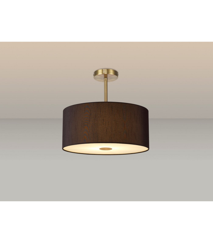 Baymont Antique Brass 5 Light E27 Semi Flush With 40cm x 18cm Faux Silk Shade Black/White Laminate-2