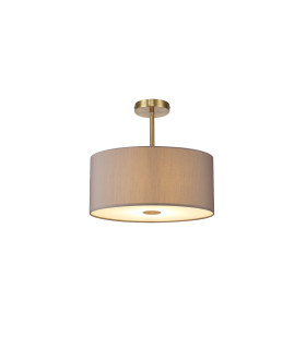 Baymont Antique Brass 5 Light E27 Semi Flush With 40cm x 18cm Faux Silk Shade Grey/White Laminate-1