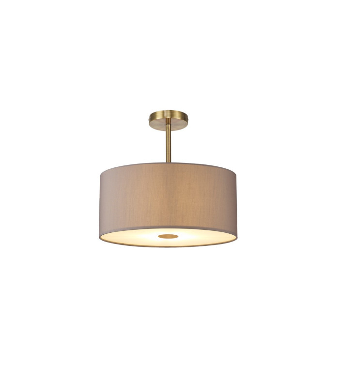 Baymont Antique Brass 5 Light E27 Semi Flush With 40cm x 18cm Faux Silk Shade Grey/White Laminate-1