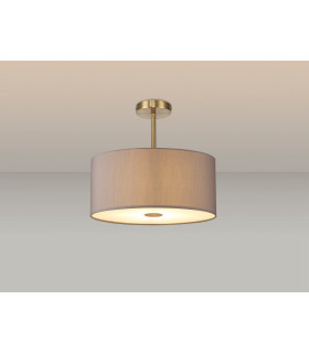 Baymont Antique Brass 5 Light E27 Semi Flush With 40cm x 18cm Faux Silk Shade Grey/White Laminate-2