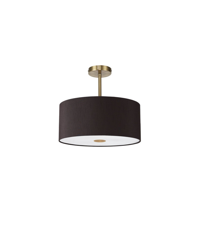 Baymont Antique Brass 5 Light E27 Semi Flush With 40cm x 18cm Faux Silk Shade Black/White Laminate-4