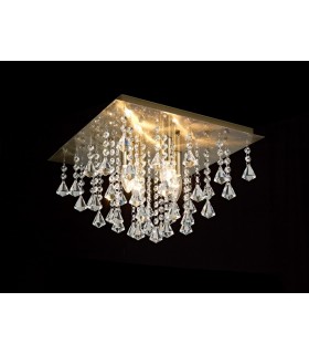Flush Ceiling 4 Light E14, 380mm Square, Antique Brass, Prism Crystal - 2