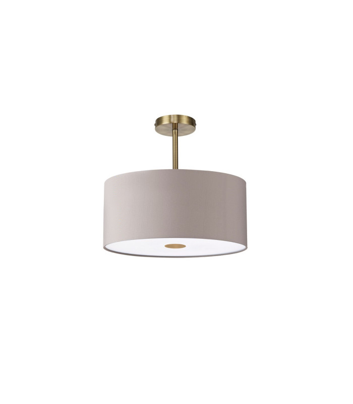 Baymont Antique Brass 5 Light E27 Semi Flush With 40cm x 18cm Faux Silk Shade Grey/White Laminate-4