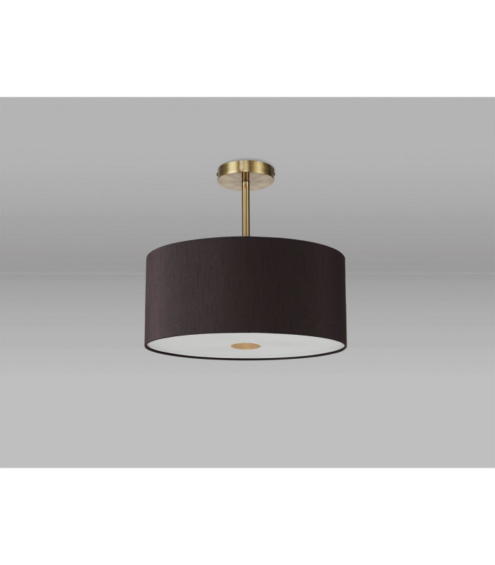 Baymont Antique Brass 5 Light E27 Semi Flush With 40cm x 18cm Faux Silk Shade Black/White Laminate-13