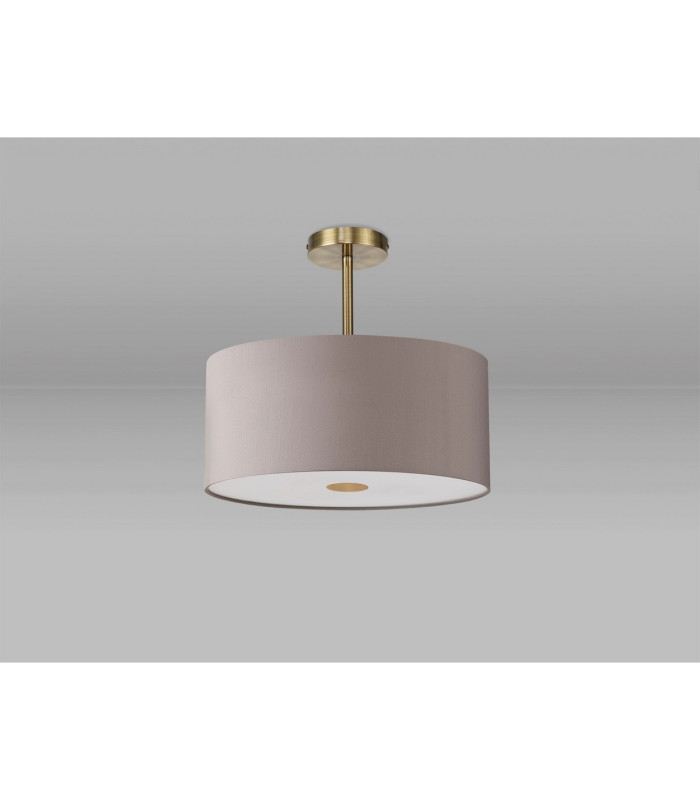 Baymont Antique Brass 5 Light E27 Semi Flush With 40cm x 18cm Faux Silk Shade Grey/White Laminate-13