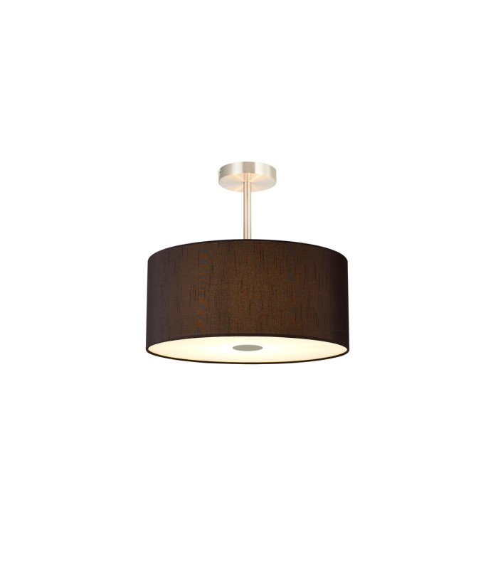 Baymont Satin Nickel 5 Light E27 Semi Flush With 40cm Faux Silk Shade Black/White Laminate-1