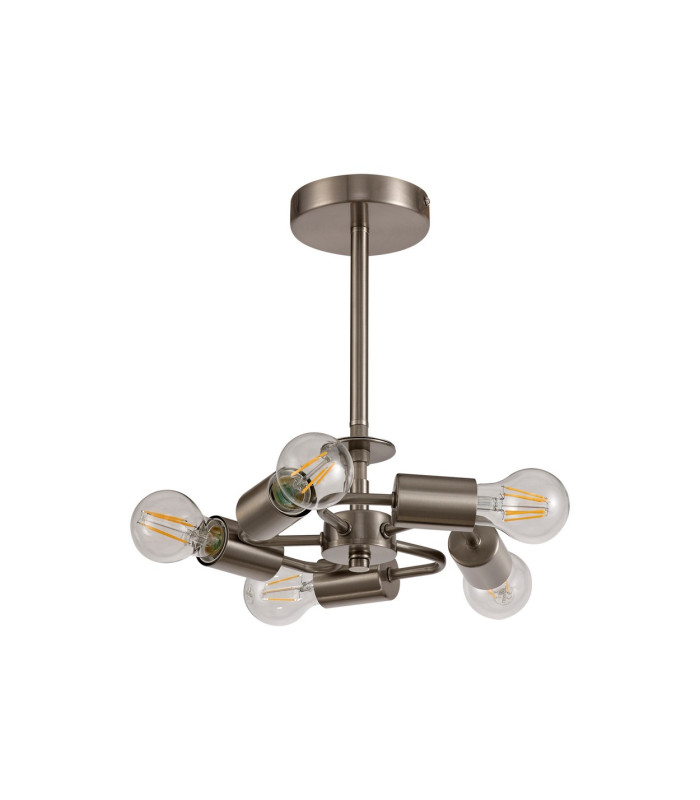 Baymont Satin Nickel 5 Light E27 Semi Flush With 40cm Dual Faux Silk Shade Antique Gold/Ruby-5