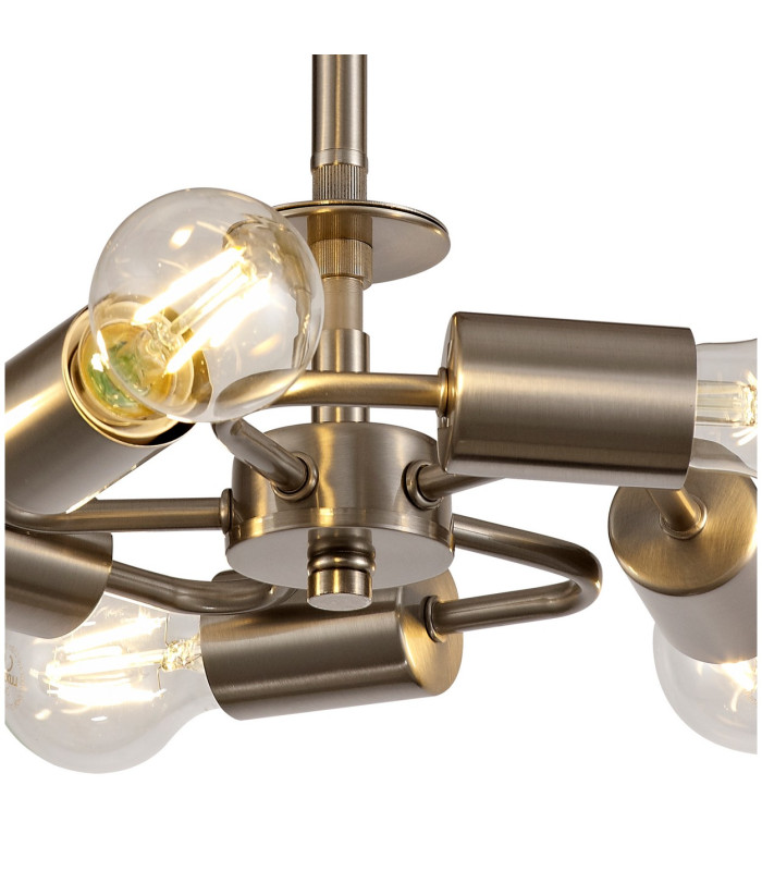 Baymont Satin Nickel 5 Light E27 Semi Flush With 40cm Faux Silk Shade Grey/White Laminate-7