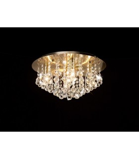 Flush Ceiling 5 Light E14, 460mm Round, Antique Brass, Sphere Crystal - 2