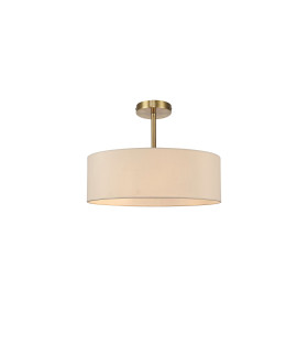 Baymont Antique Brass 5 Light E27 Semi Flush Fixture With 45cm x 15cm Faux Silk Shade Ivory Pearl/White Laminate-1
