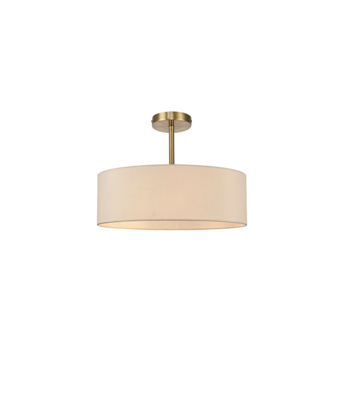 Baymont Antique Brass 5 Light E27 Semi Flush Fixture With 45cm x 15cm Faux Silk Shade Ivory Pearl/White Laminate-1