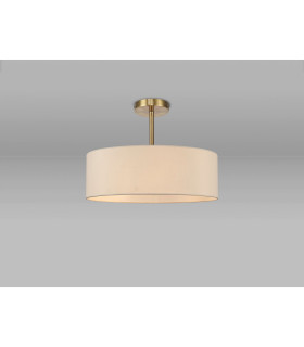 Baymont Antique Brass 5 Light E27 Semi Flush Fixture With 45cm x 15cm Faux Silk Shade Ivory Pearl/White Laminate-2