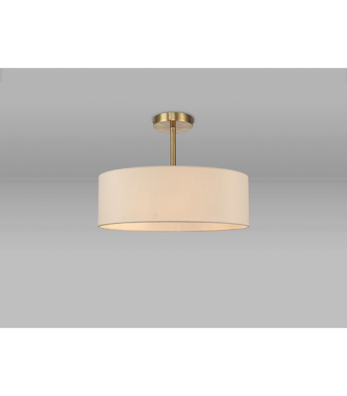 Baymont Antique Brass 5 Light E27 Semi Flush Fixture With 45cm x 15cm Faux Silk Shade Ivory Pearl/White Laminate-2