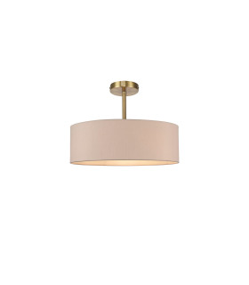 Baymont Antique Brass 5 Light E27 Semi Flush Fixture With 45cm x 15cm Dual Faux Silk Shade Nude Beige/Moonlight-1