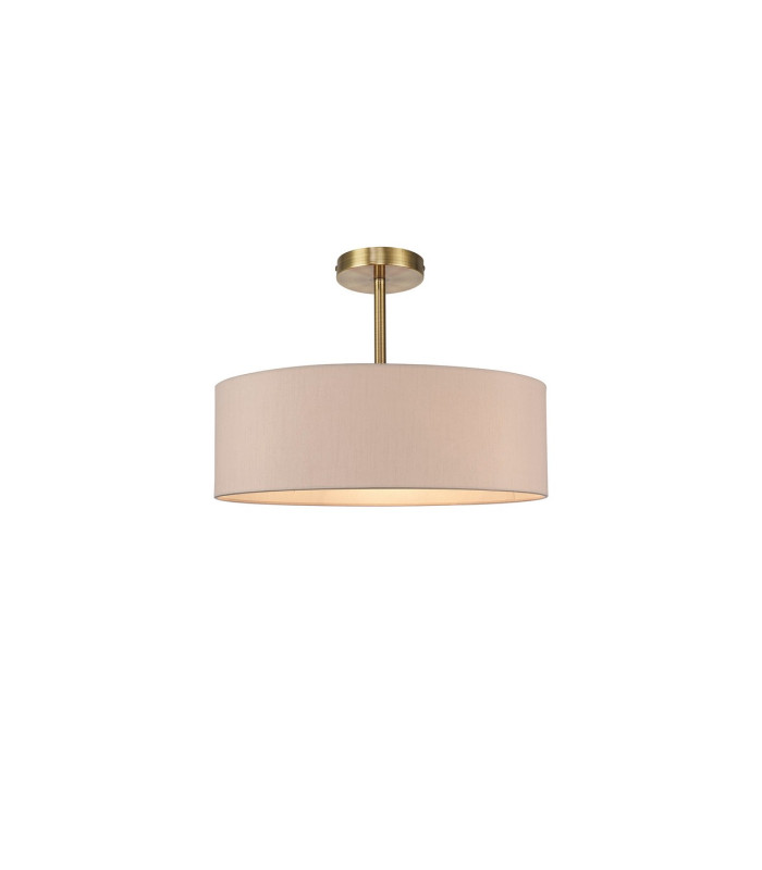 Baymont Antique Brass 5 Light E27 Semi Flush Fixture With 45cm x 15cm Dual Faux Silk Shade Nude Beige/Moonlight-1