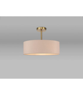 Baymont Antique Brass 5 Light E27 Semi Flush Fixture With 45cm x 15cm Dual Faux Silk Shade Nude Beige/Moonlight-2