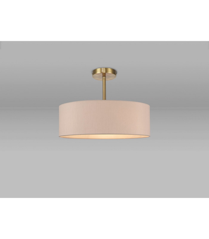 Baymont Antique Brass 5 Light E27 Semi Flush Fixture With 45cm x 15cm Dual Faux Silk Shade Nude Beige/Moonlight-2