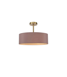 Baymont Antique Brass 5 Light E27 Semi Flush Fixture With 45cm x 15cm Dual Faux Silk Shade Taupe/Halo Gold-1