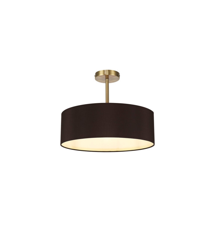 Baymont Antique Brass 5 Light E27 Semi Flush Fixture With 45cm x 15cm Faux Silk Shade Black-1