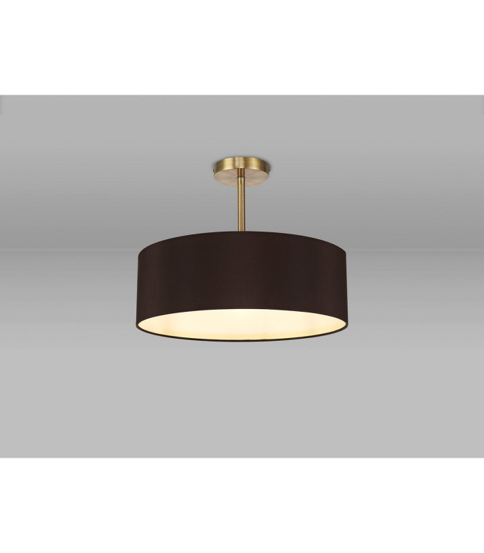 Baymont Antique Brass 5 Light E27 Semi Flush Fixture With 45cm x 15cm Faux Silk Shade Black-2