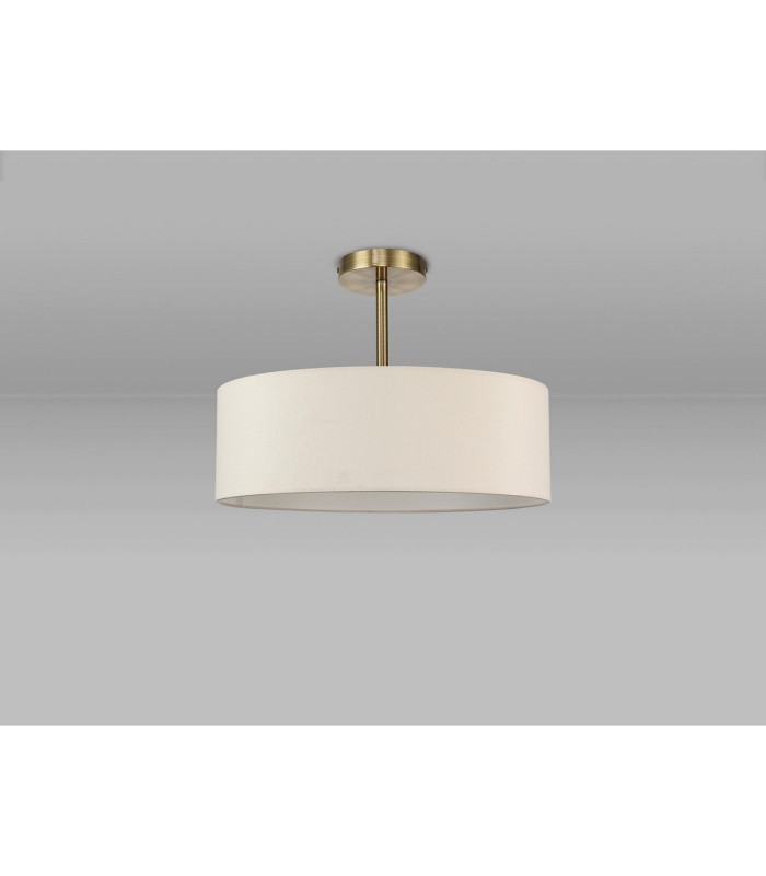 Baymont Antique Brass 5 Light E27 Semi Flush Fixture With 45cm x 15cm Faux Silk Shade Ivory Pearl/White Laminate-11