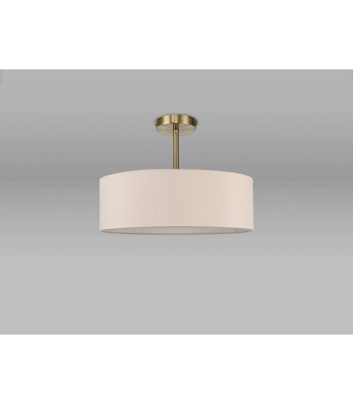 Baymont Antique Brass 5 Light E27 Semi Flush Fixture With 45cm x 15cm Dual Faux Silk Shade Nude Beige/Moonlight-11