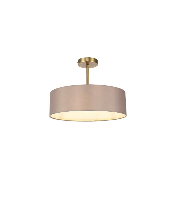 Baymont Antique Brass 5 Light E27 Semi Flush Fixture With 45cm x 15cm Faux Silk Shade Grey-1