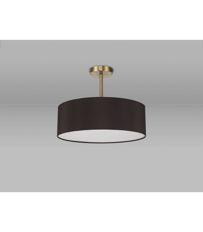 Baymont Antique Brass 5 Light E27 Semi Flush Fixture With 45cm x 15cm Faux Silk Shade Black-11