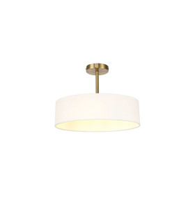 Baymont Antique Brass 5 Light E27 Semi Flush Fixture With 45cm x 15cm Faux Silk Shade White-1