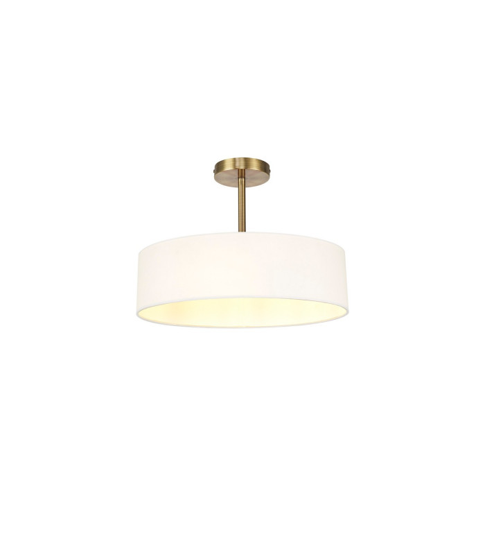Baymont Antique Brass 5 Light E27 Semi Flush Fixture With 45cm x 15cm Faux Silk Shade White-1
