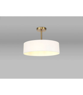 Baymont Antique Brass 5 Light E27 Semi Flush Fixture With 45cm x 15cm Faux Silk Shade White-2