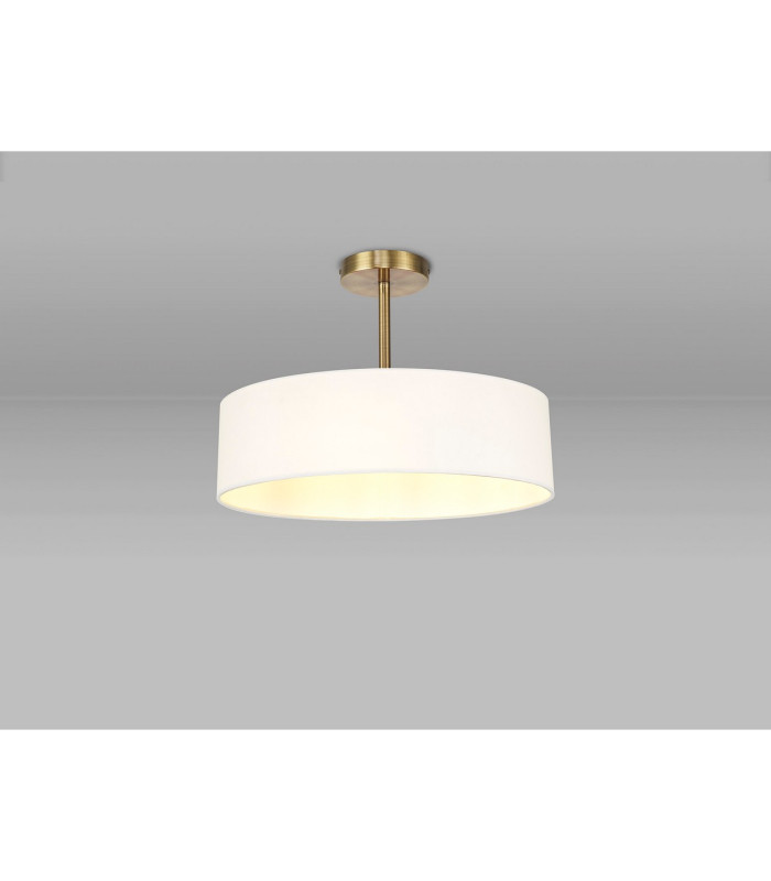 Baymont Antique Brass 5 Light E27 Semi Flush Fixture With 45cm x 15cm Faux Silk Shade White-2