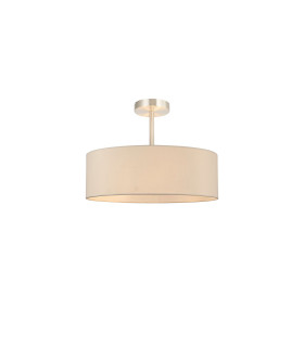 Baymont Satin Nickel 5 Light E27 Semi Flush Fixture With 45cm x 15cm Faux Silk Shade Ivory Pearl/White Laminate-1