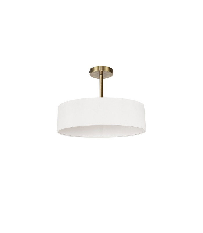 Baymont Antique Brass 5 Light E27 Semi Flush Fixture With 45cm x 15cm Faux Silk Shade White-4
