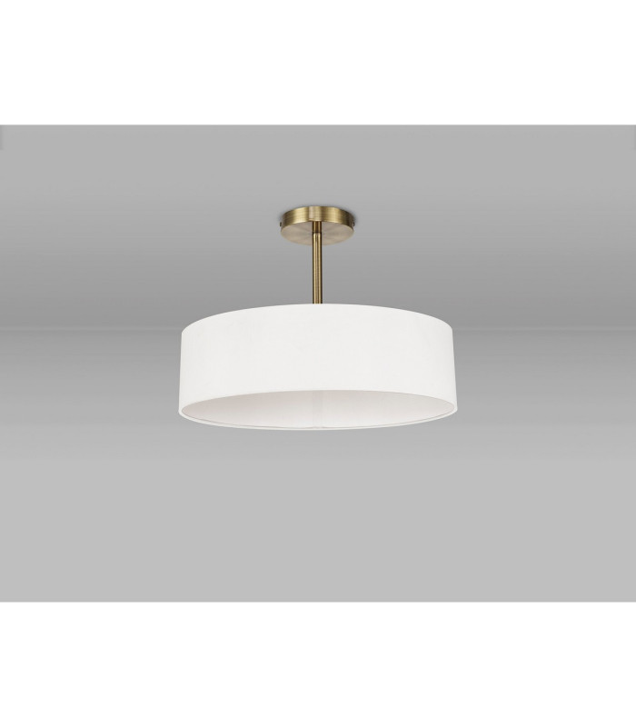 Baymont Antique Brass 5 Light E27 Semi Flush Fixture With 45cm x 15cm Faux Silk Shade White-11