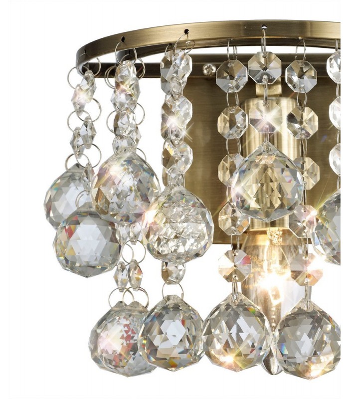 Wall Lamp 1 Light E14 Switched Antique Brass, Sphere Crystal - 5