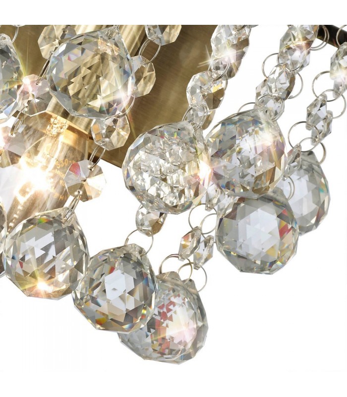 Wall Lamp 1 Light E14 Switched Antique Brass, Sphere Crystal - 7