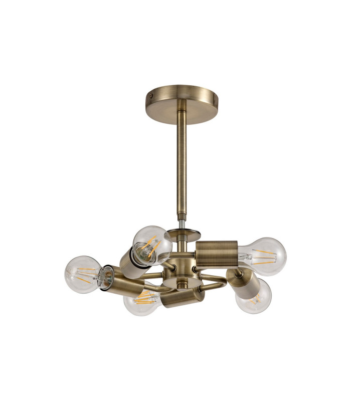 Baymont Antique Brass 5 Light E27 Semi Flush Fixture With 60cm x 22cm Gold Leaf Shade-5