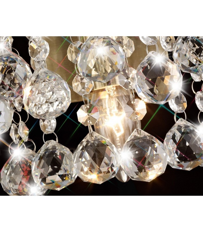 Wall Lamp 1 Light E14 Switched Antique Brass, Sphere Crystal - 11