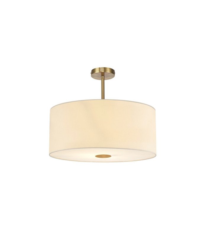 Baymont Antique Brass 5 Light E27 Semi Flush Fixture With 60cm x 22cm Faux Silk Shade Ivory Pearl/White Laminate-1