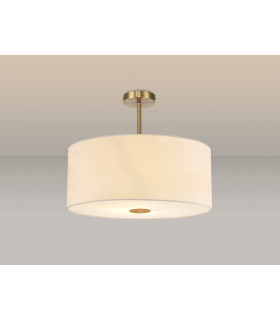 Baymont Antique Brass 5 Light E27 Semi Flush Fixture With 60cm x 22cm Faux Silk Shade Ivory Pearl/White Laminate-2