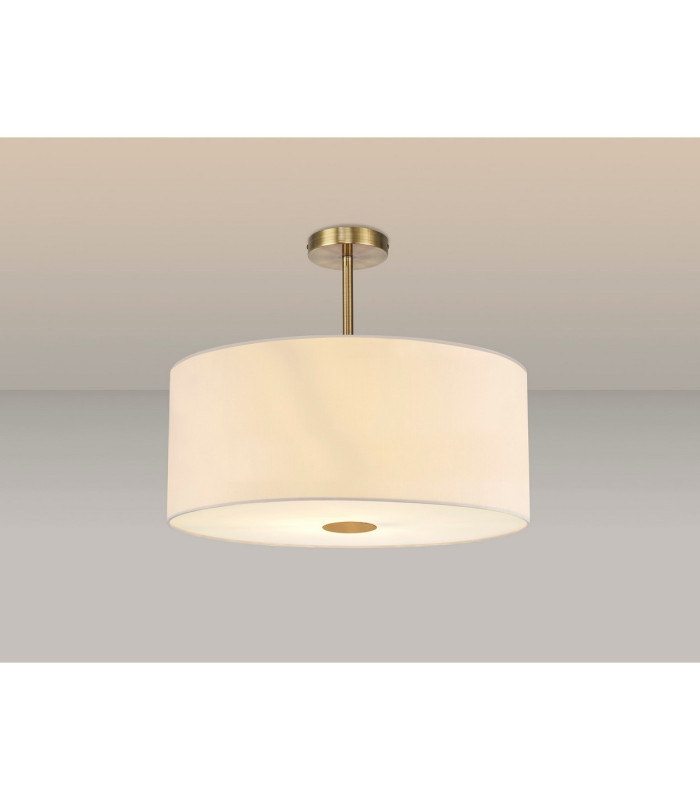 Baymont Antique Brass 5 Light E27 Semi Flush Fixture With 60cm x 22cm Faux Silk Shade Ivory Pearl/White Laminate-2