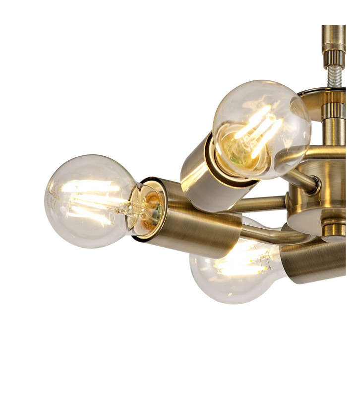 Baymont Antique Brass 5 Light E27 Semi Flush Fixture With 60cm x 22cm Dual Faux Silk Shade Taupe/Halo Gold-6