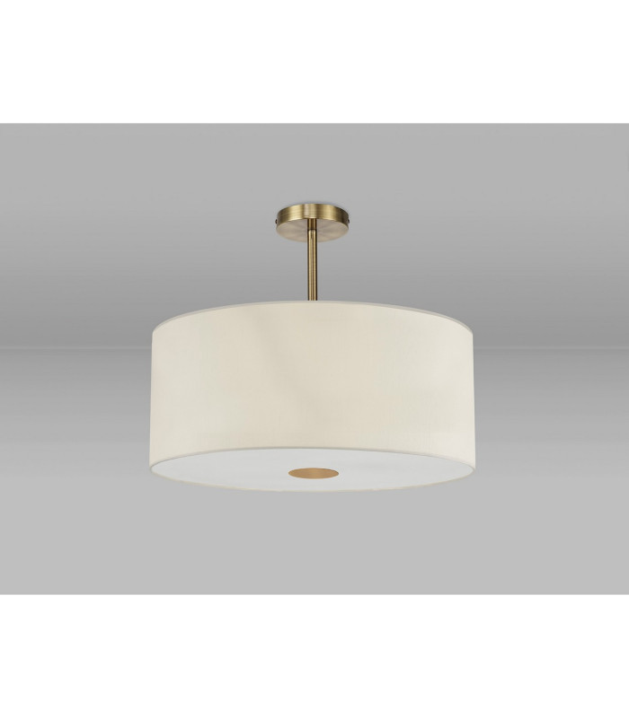 Baymont Antique Brass 5 Light E27 Semi Flush Fixture With 60cm x 22cm Faux Silk Shade Ivory Pearl/White Laminate-13