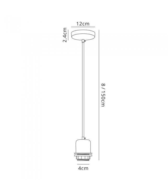 1.5m Suspension Kit 1 Light Black, Black Cable, E27 Max 60W, c, w Ceiling Bracket - 3