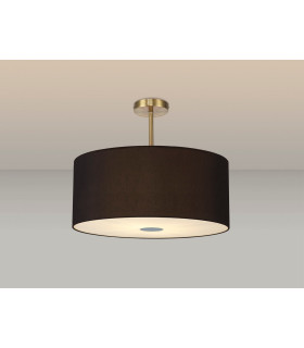 Baymont Antique Brass 5 Light E27 Semi Flush Fixture With 60cm x 22cm Dual Faux Silk Shade Black/Green Olive-2