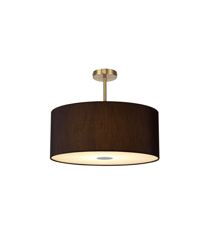 Baymont Antique Brass 5 Light E27 Semi Flush Fixture With 60cm x 22cm Faux Silk Shade Black/White Laminate-1